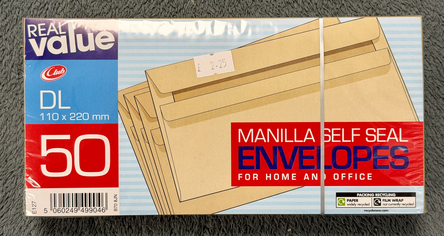 Envelopes DL Manilla, Pack of 50