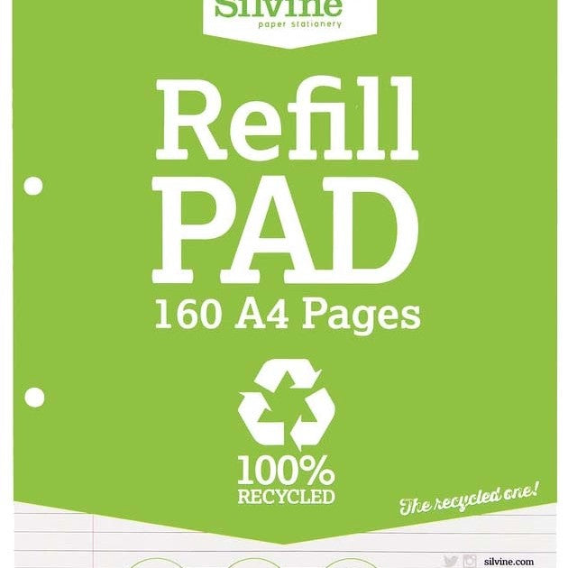 Ruled Refill Pad, A4, Recycled, Silvine