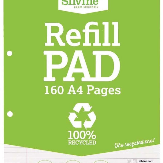 Ruled Refill Pad, A4, Recycled, Silvine