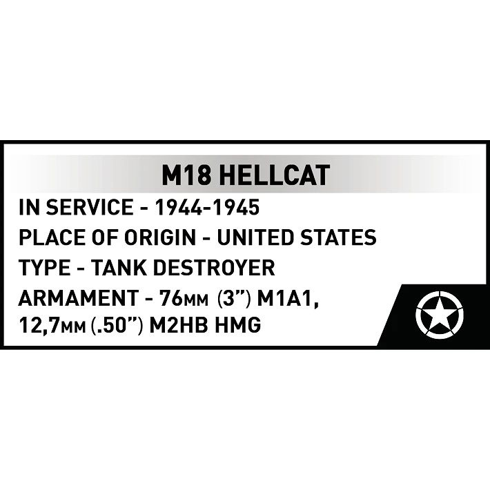 A label showing facts about the tank, such as its years of service, place of origin, and armament, as well as a US Army star.