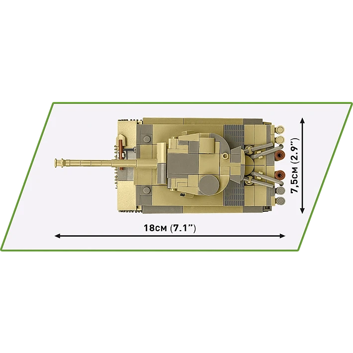 A top-down view of the tank, showing its dimensions as 18cm long and 7.5cm wide.