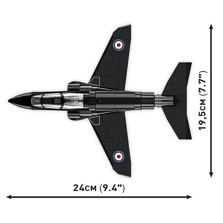 A top-down view of the model, showing its dimensions of 24cm long and 19.5cm wide.