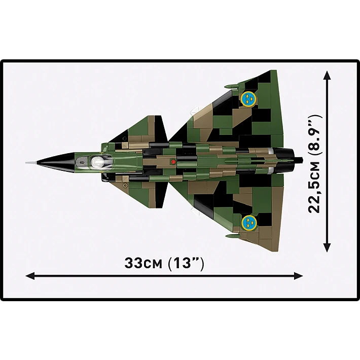 A top-down view of the model on a white background, displaying its dimensions. 33cm long by 22.5cm wide.