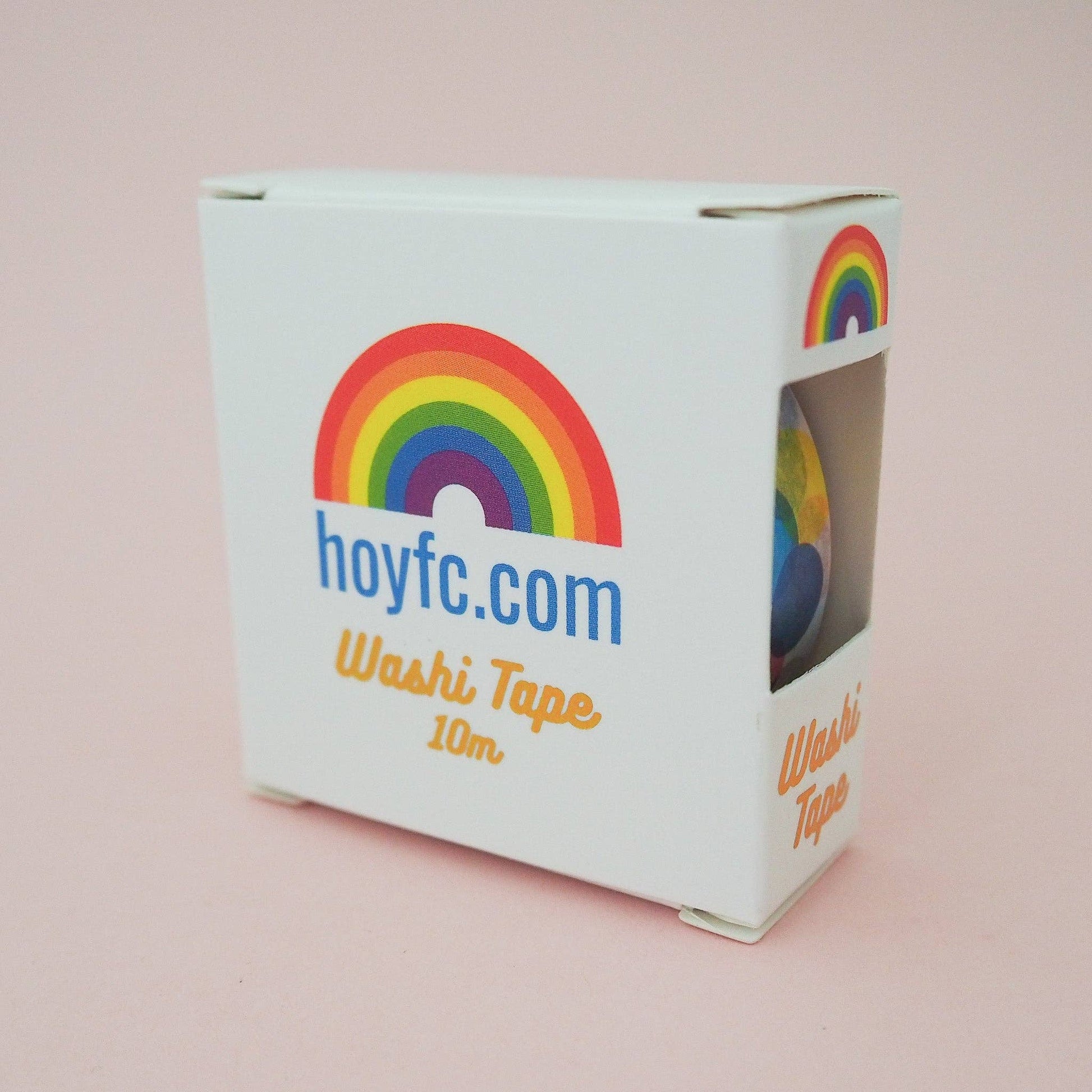 A roll of Washi tape in the white dispenser box, with the hoyfc.com logo