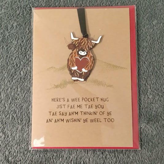 Keepsake Card - A Wee Pocket Hug Highland Cow Enamel Charm