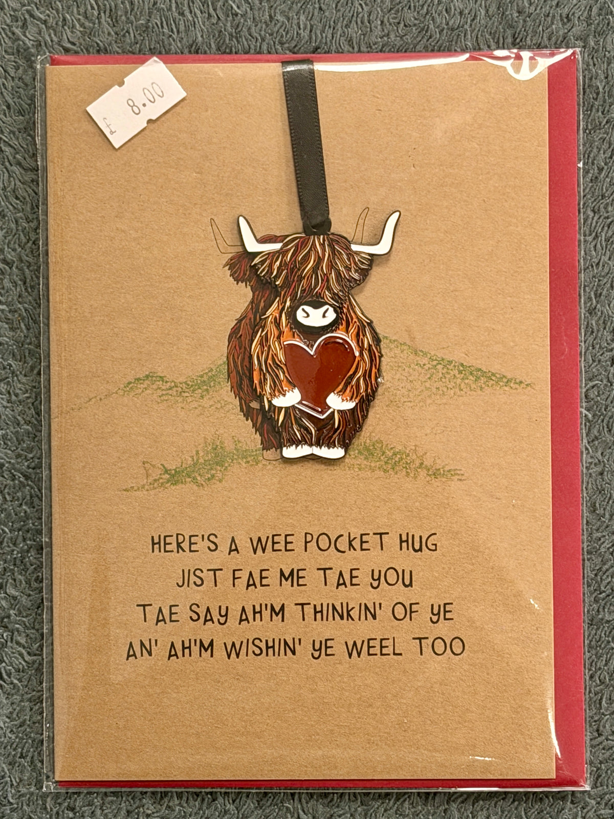 Keepsake Card - A Wee Pocket Hug Highland Cow Enamel Charm