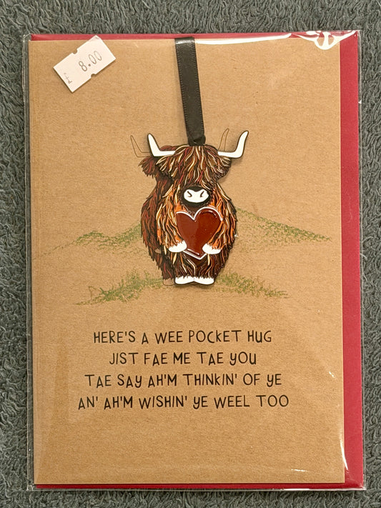 Keepsake Card - A Wee Pocket Hug Highland Cow Enamel Charm