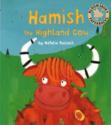 The cover of the book, showing an illustration of a smiling Highland Cow, with rolling green hills and a blue sky as a background.